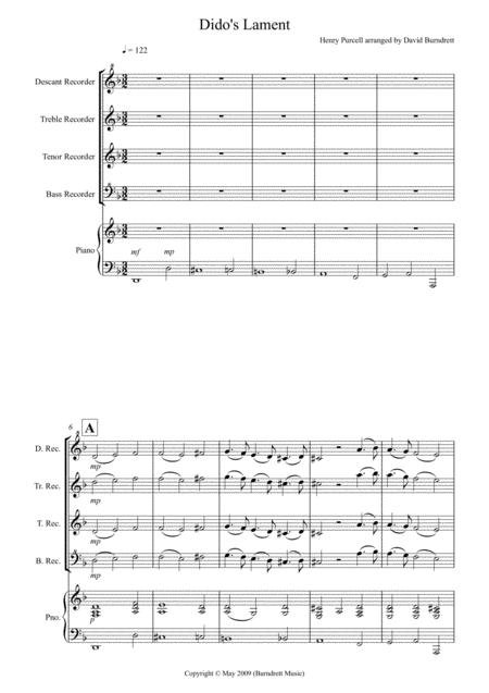 Didos Lament For Recorder Recorders And Piano Sheet Music