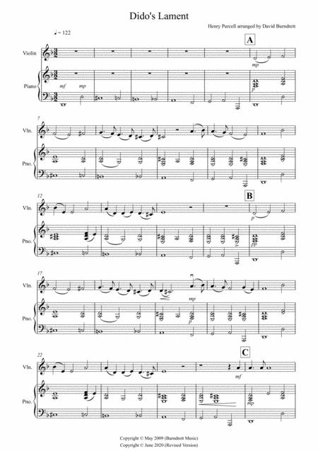 Free Sheet Music Didos Lament For Violin And Piano