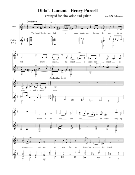 Didos Lament When I Am Laid In Earth Alto And Classical Guitar Sheet Music