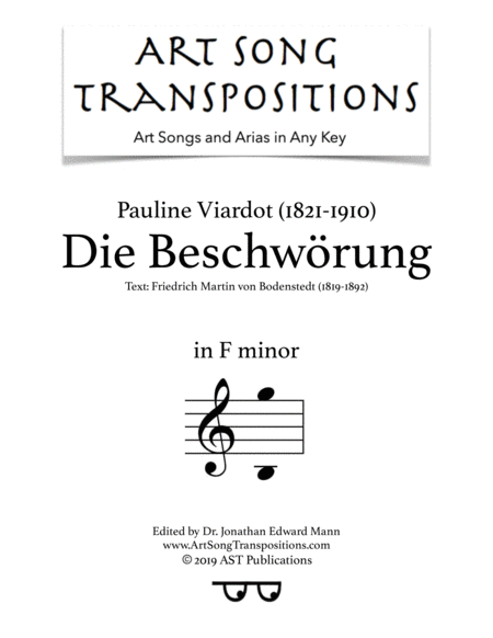 Die Beschwrung F Minor Sheet Music