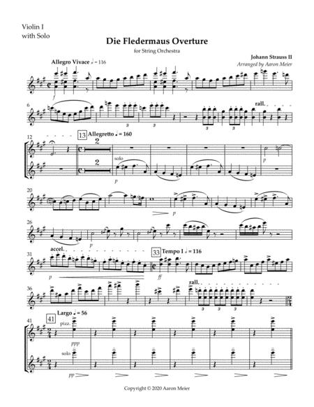 Die Fledermaus Overture Arr For String Orchestra Violin I Sheet Music