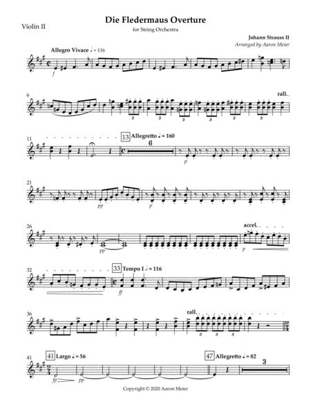 Die Fledermaus Overture Arr For String Orchestra Violin Ii Sheet Music