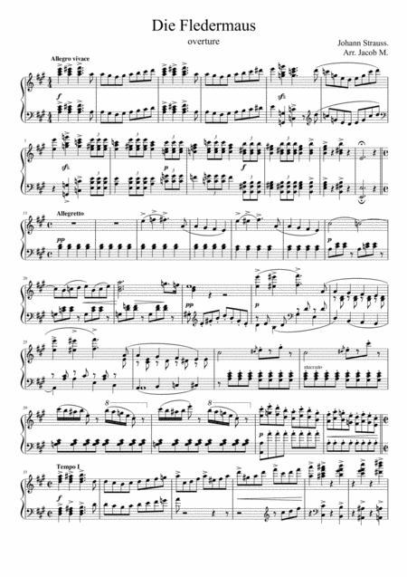 Die Fledermaus Overture Piano Arrangement Sheet Music