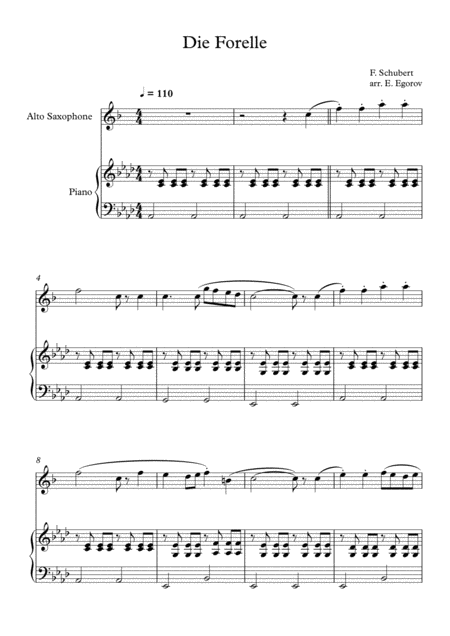 Die Forelle Franz Schubert For Alto Saxophone Piano Sheet Music