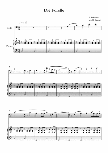 Die Forelle Franz Schubert For Cello Piano Sheet Music