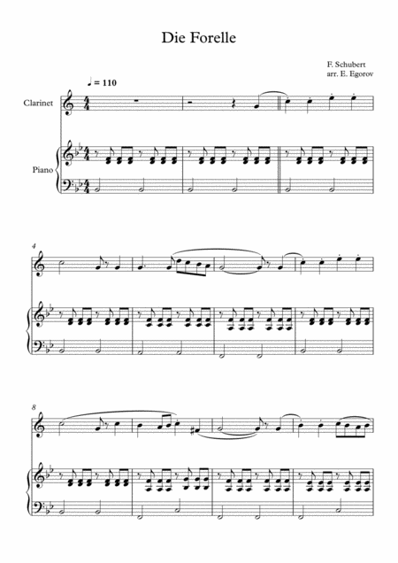 Die Forelle Franz Schubert For Clarinet Piano Sheet Music