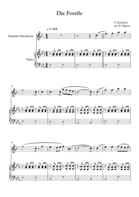 Die Forelle Franz Schubert For Soprano Saxophone Piano Sheet Music