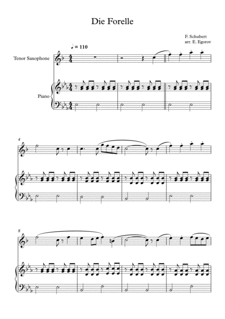 Free Sheet Music Die Forelle Franz Schubert For Tenor Saxophone Piano