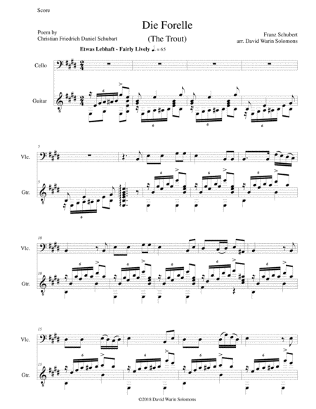 Free Sheet Music Die Forelle The Trout For Cello And Guitar