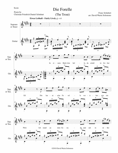 Die Forelle The Trout For Soprano Or Tenor Voice And Guitar Sheet Music