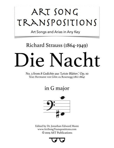 Die Nacht Op 10 No 3 G Major Bass Clef Sheet Music