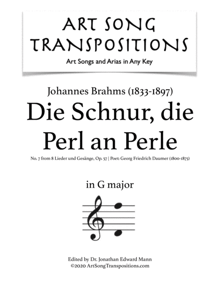Free Sheet Music Die Schnur Die Perl An Perle Op 57 No 7 Transposed To G Major