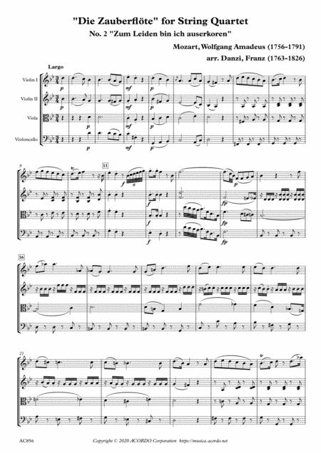 Free Sheet Music Die Zauberflte For String Quartet No 2 Zum Leiden Bin Ich Auserkoren