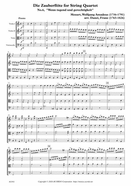 Free Sheet Music Die Zauberflte For String Quartet No 6 Wenn Tugend Und Gerechtigkeit