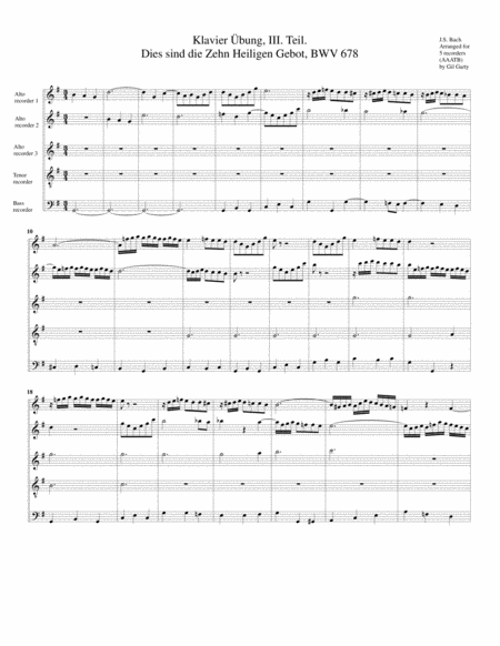 Dies Sind Die Zehn Heiligen Gebot Bwv 678 From Klavier Uebung Iii Arrangement For 5 Recorders Sheet Music