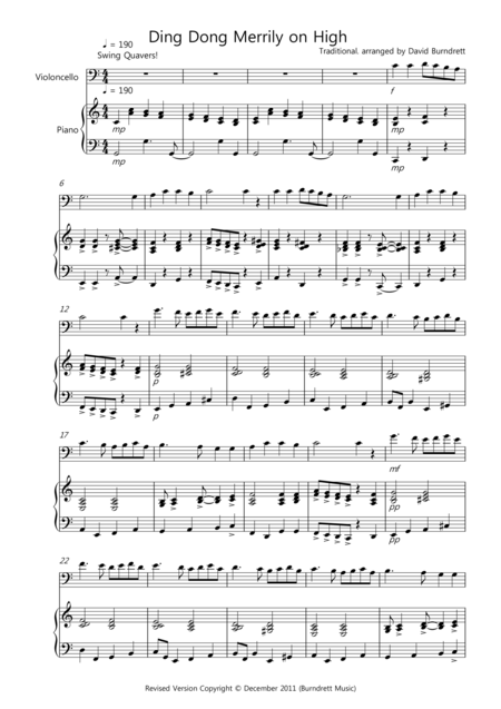 Free Sheet Music Ding Dong Merrilly On High Jazzy Style For Cello And Piano