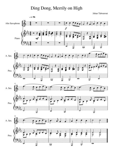 Ding Dong Merrily On High Alto Saxophone Solo Sheet Music