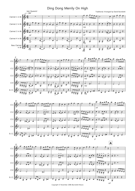 Ding Dong Merrily On High For Clarinet Quintet Sheet Music