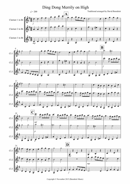 Ding Dong Merrily On High For Clarinet Trio Sheet Music