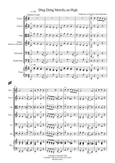 Free Sheet Music Ding Dong Merrily On High For String Orchestra