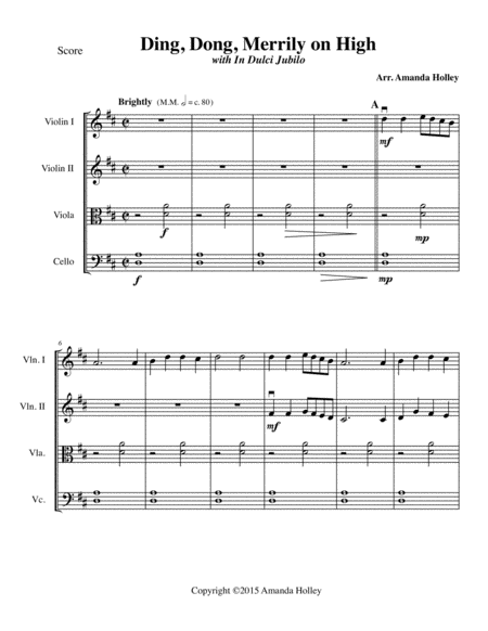 Free Sheet Music Ding Dong Merrily On High For String Quartet Or String Orchestra