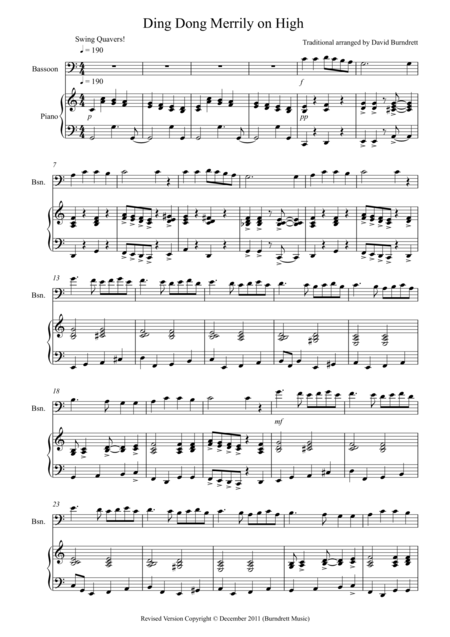 Ding Dong Merrily On High Jazzy Style For Bassoon And Piano Sheet Music