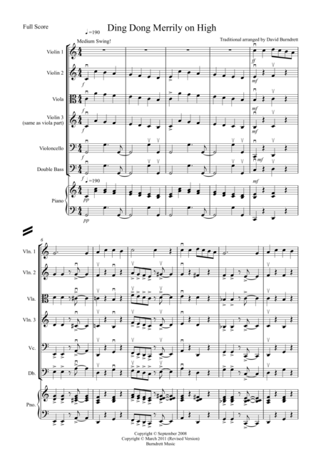 Ding Dong Merrily On High Jazzy Style For String Orchestra Sheet Music