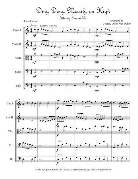 Ding Dong Merrily On High String Ensemble Sheet Music