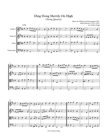 Ding Dong Merrily On High String Quartet Score And Parts Sheet Music