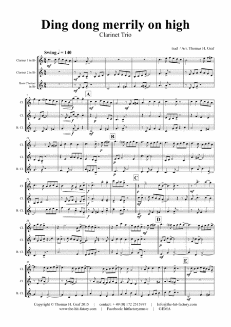 Ding Dong Merrily On High Swing Clarinet Trio Sheet Music