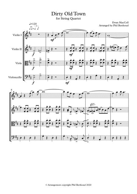 Free Sheet Music Dirty Old Town For String Quartet