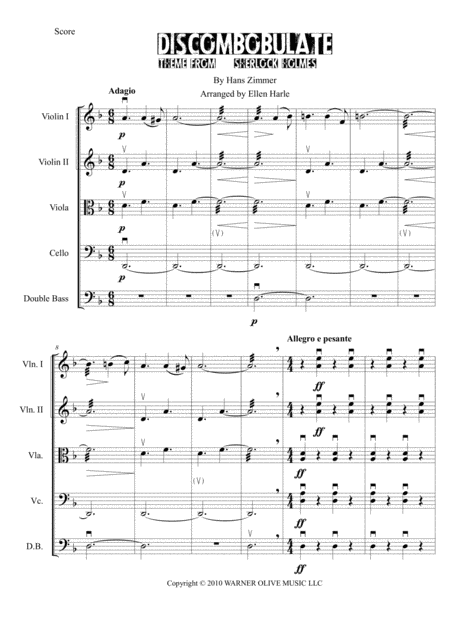 Discombobulate Theme From Sherlock Holmes String Quartet Quintet Or String Orchestra Ensemble Sheet Music