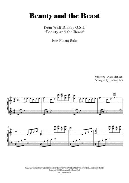 Disney Beauty And The Beast Piano Solo For Intermediate Sheet Music