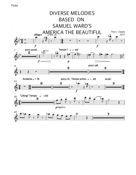 Diverse Melodies Based On America The Beautiful Sheet Music