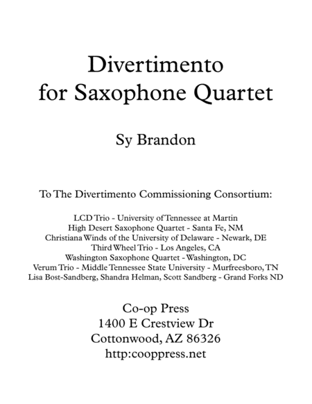 Divertimento For Saxophone Quartet Sheet Music