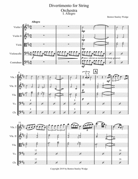 Free Sheet Music Divertimento For String Orchestra By Benton Stanley Wedge