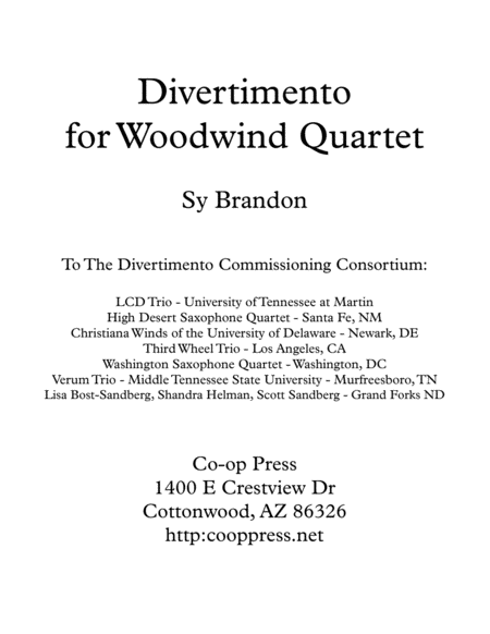 Divertimento For Woodwind Quartet Sheet Music