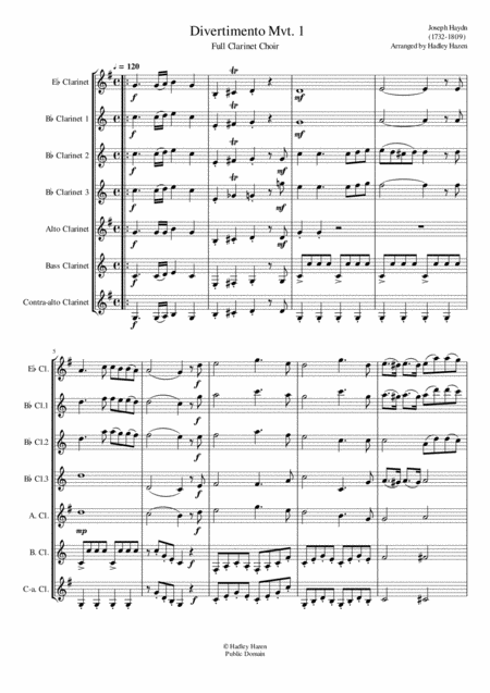 Divertimento Mvt 1 For Full Clarinet Choir Sheet Music