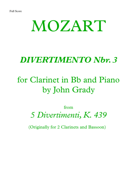 Divertimento Nbr 3 For Clarinet And Piano K 439 Sheet Music