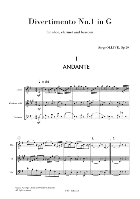 Free Sheet Music Divertimento No 1 In G Op 29