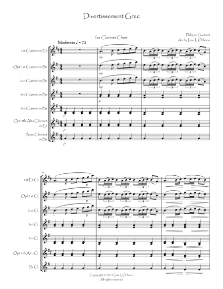 Free Sheet Music Divertissement Grec For Clarinet Choir