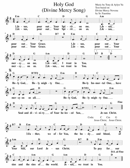 Divine Mercy Song Holy God Sheet Music