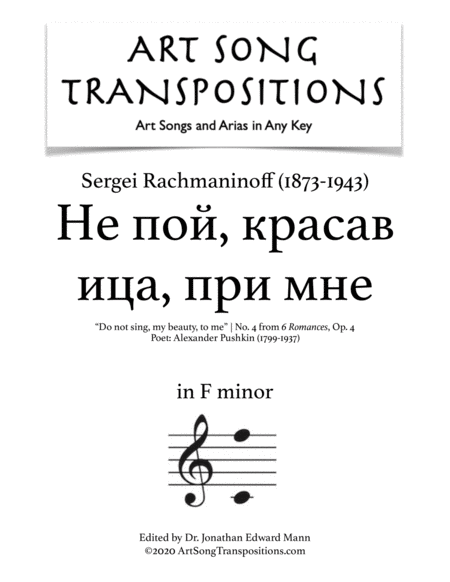 Free Sheet Music Do Not Sing My Beauty To Me Op 4 No 4 Transposed To F Minor
