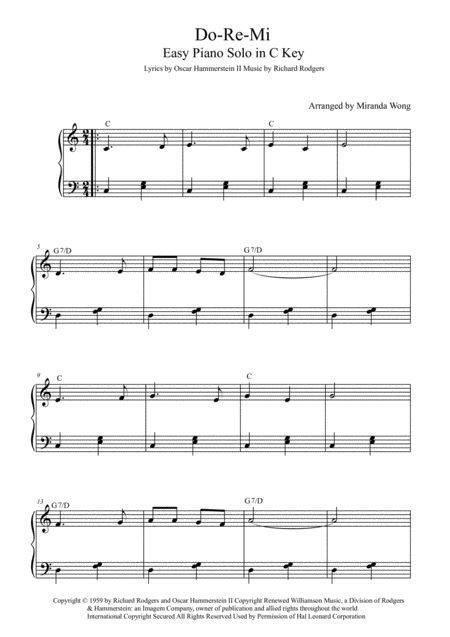 Free Sheet Music Do Re Mi 2 Easy Piano Solo Versions In C Key