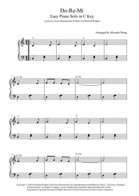 Do Re Mi 2 Easy Piano Solo Versions In C Key Sheet Music