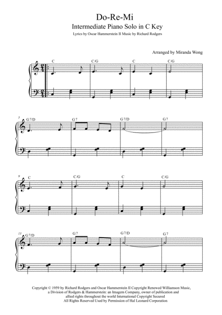 Free Sheet Music Do Re Mi Intermediate Children Piano Solo In C Key With Chords