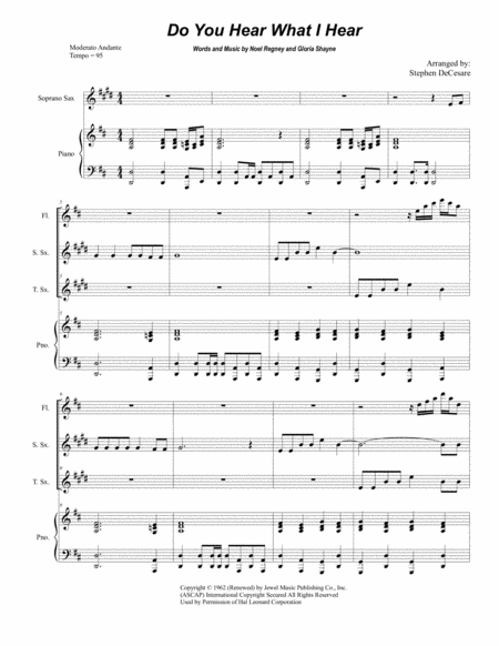 Do You Hear What I Hear Duet For Soprano And Tenor Saxophone Sheet Music