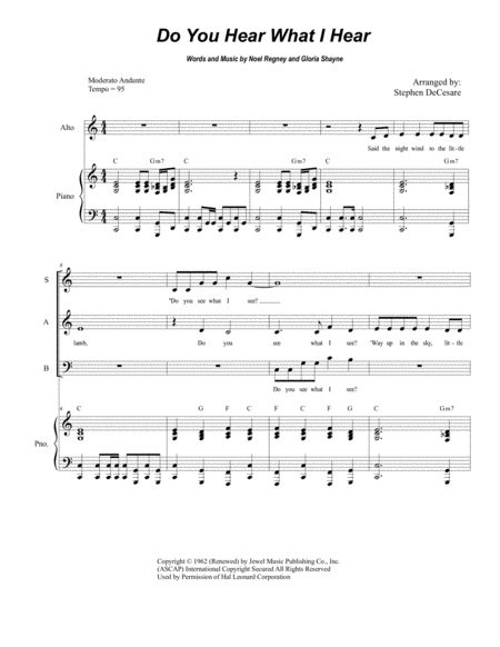 Free Sheet Music Do You Hear What I Hear For Vocal Trio Sab