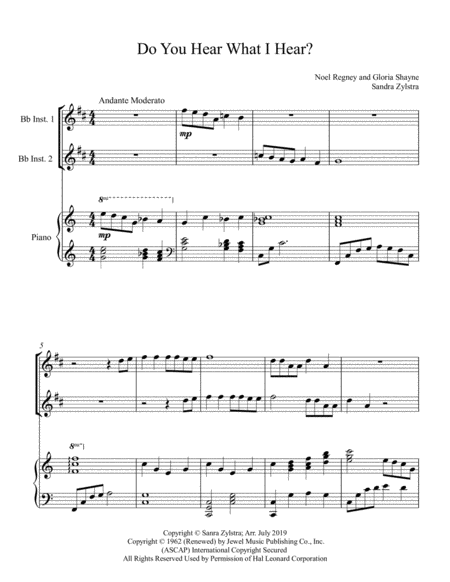 Do You Hear What I Hear Treble Bb Instrument Duet Sheet Music