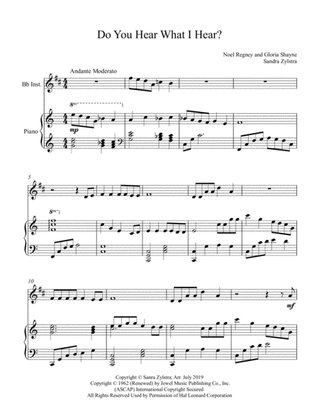 Do You Hear What I Hear Treble Bb Instrument Solo Sheet Music